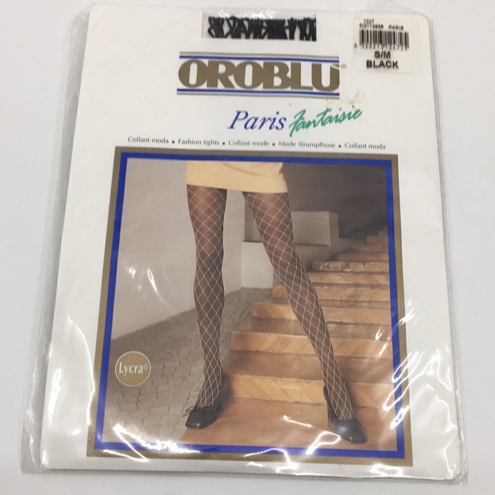 Oroblu vintage black fashion fishnet net hose/tights Sz Small/medium